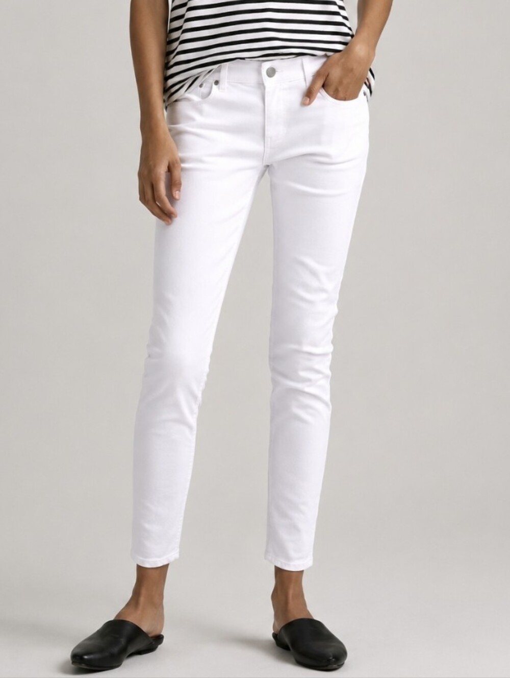 Eileen Fisher White Slim Ankle Jeans Mid Rise Size 12 Organic Cotton NEW $178